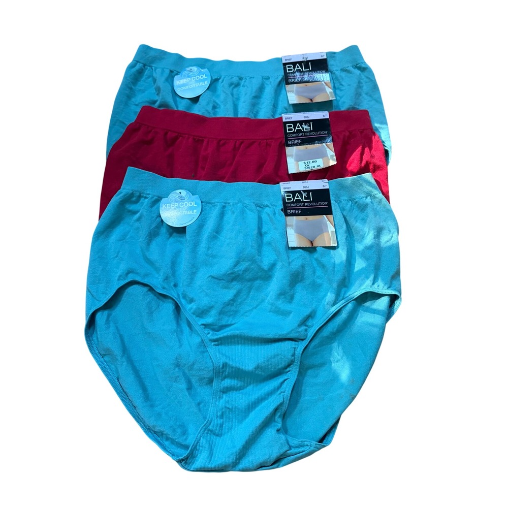 Bali Comfort Revolution Briefs 3 Pack Teal Red Seamless Microfiber 803J Size 6/7 - Picture 1 of 6